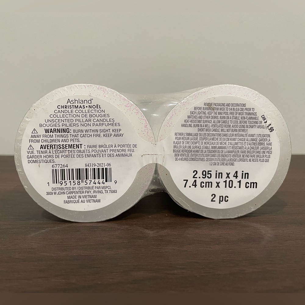 {Ashland}Christmas Noel Candle Collection white glitter unscented pillar candles - Picture 3 of 3
